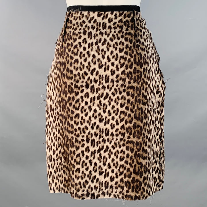 LANVIN Winter 2010 Size 6 Brown Black Silk Animal Print Raw Edge Skirt