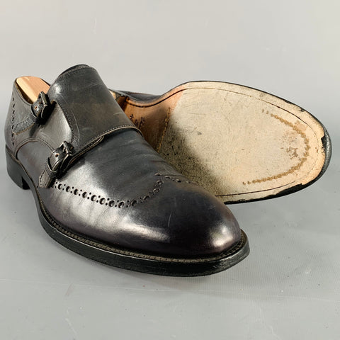 NO BRAND Size 11.5 Green Perforated Leather Double Monk Strap Loafers