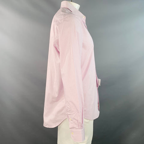 VALENTINO Size XL White Lilac Stripe Cotton Curved Cutaway Long Sleeve Shirt
