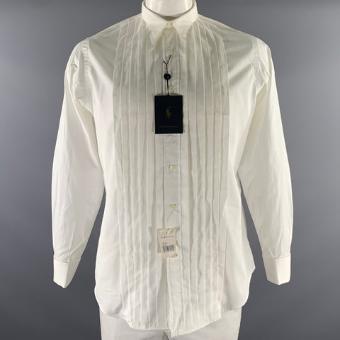 POLO Size XL White Ruffled Cotton Tuxedo Long Sleeve Shirt