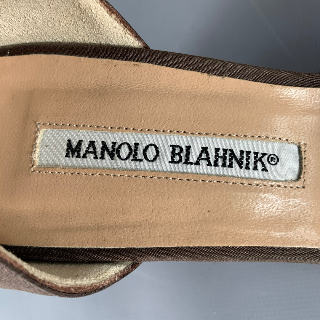 MANOLO BLAHNIK Size 9 Brown Silk Ruffled Kitten Heels Pumps