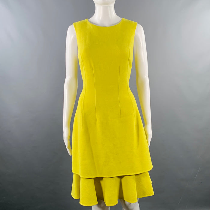 OSCAR DE LA RENTA Size 6 Neon Yellow Crepe Tiered Cocktail Dress