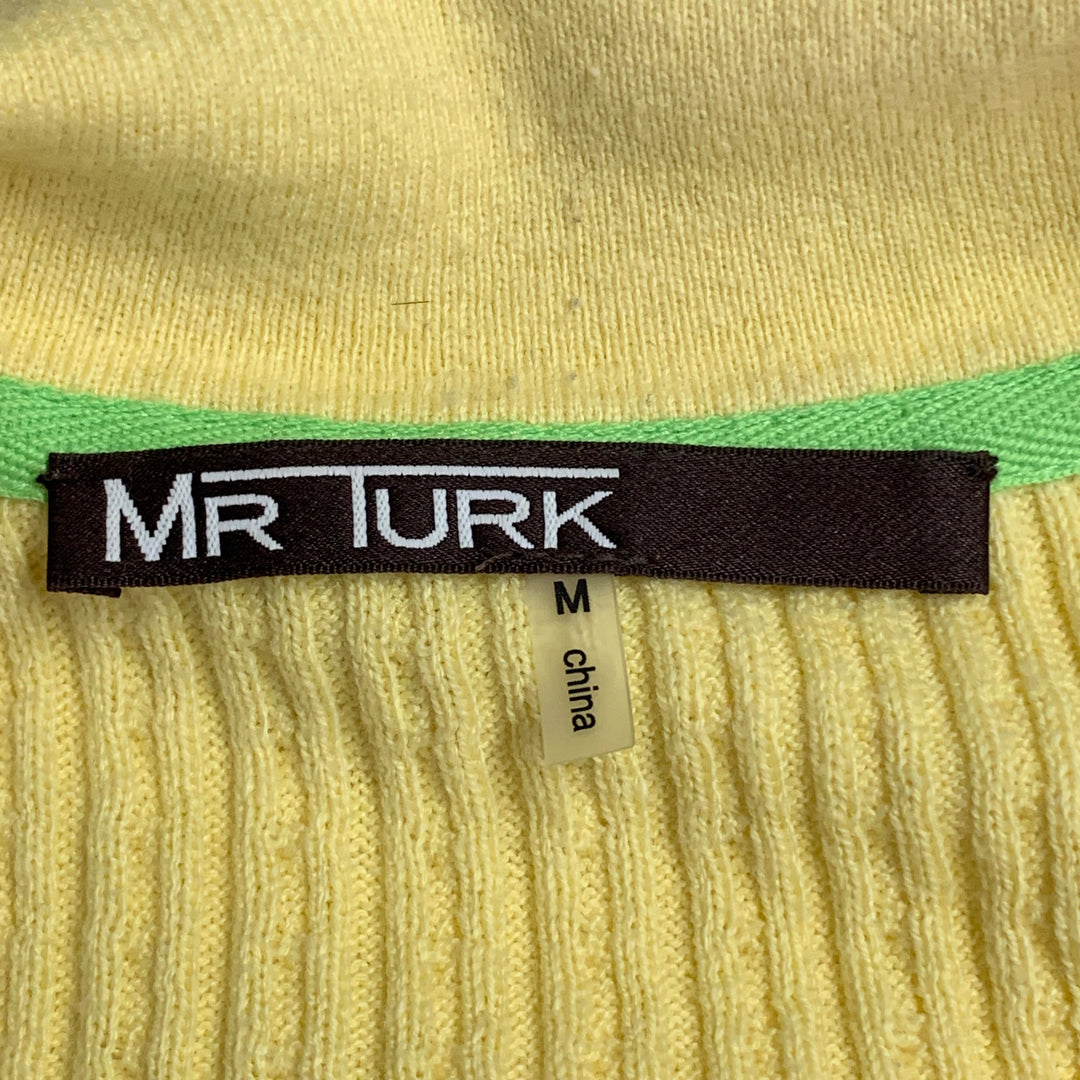 MR TURK Size M Yellow Cable Knit Cotton Polo