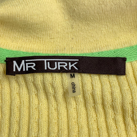 MR TURK Size M Yellow Cable Knit Cotton Polo