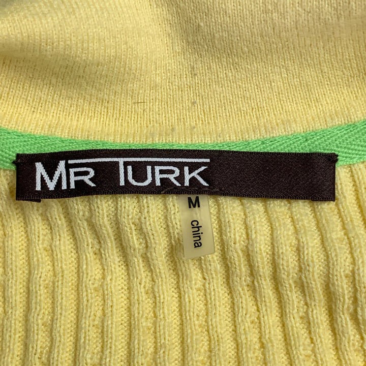 MR TURK Size M Yellow Cable Knit Cotton Polo