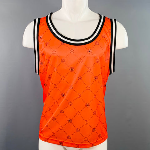 MARNI Size M Orange Black Logo Polyester Athletic Jersey Tank Top