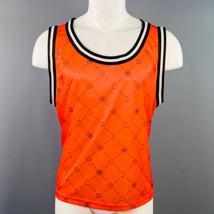 MARNI Size M Orange Black Logo Polyester Athletic Jersey Tank Top