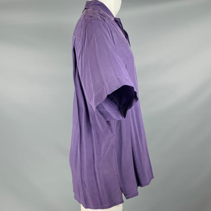 BRIONI Size M Purple Rayon Button Up Short Sleeve Shirt