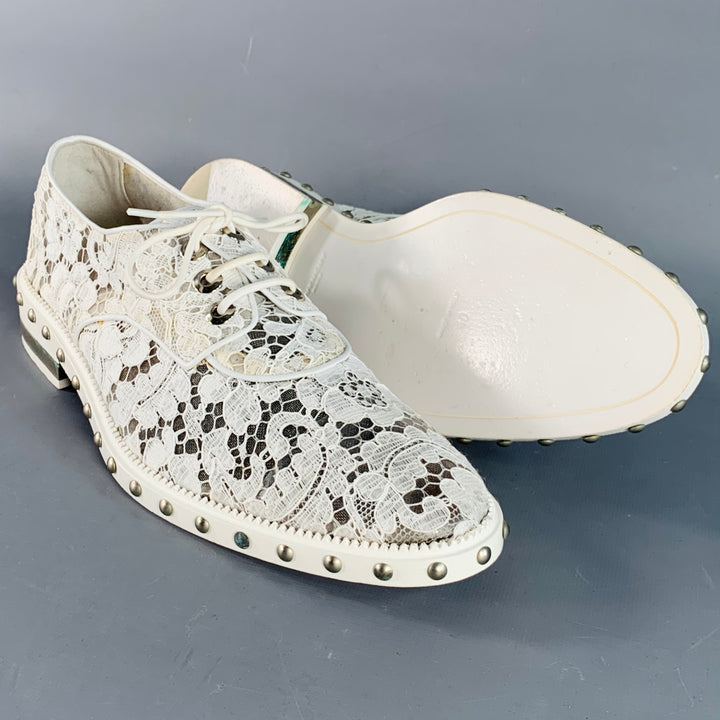 GIVENCHY Size 10 White Leather Lace Studded Derby Shoes