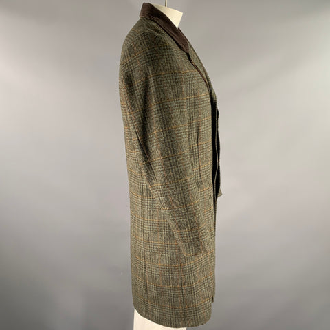 RRL by RALPH LAUREN Size M Brown Olive Glen Check Wool Overcoat