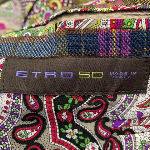 ETRO Size 40 Multi Color Plaid Linen Blend Notch Lapel Sport Coat