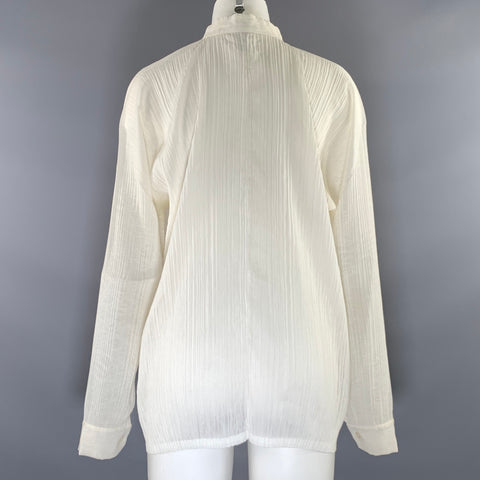 ISSEY MIYAKE Size S Cream Polyester Crinkled Nehru Collar Blouse