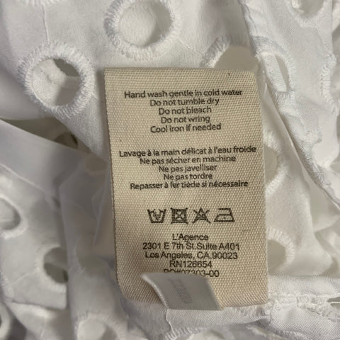 L'AGENCE Size L White Cotton Eyelet Button Up Shirt