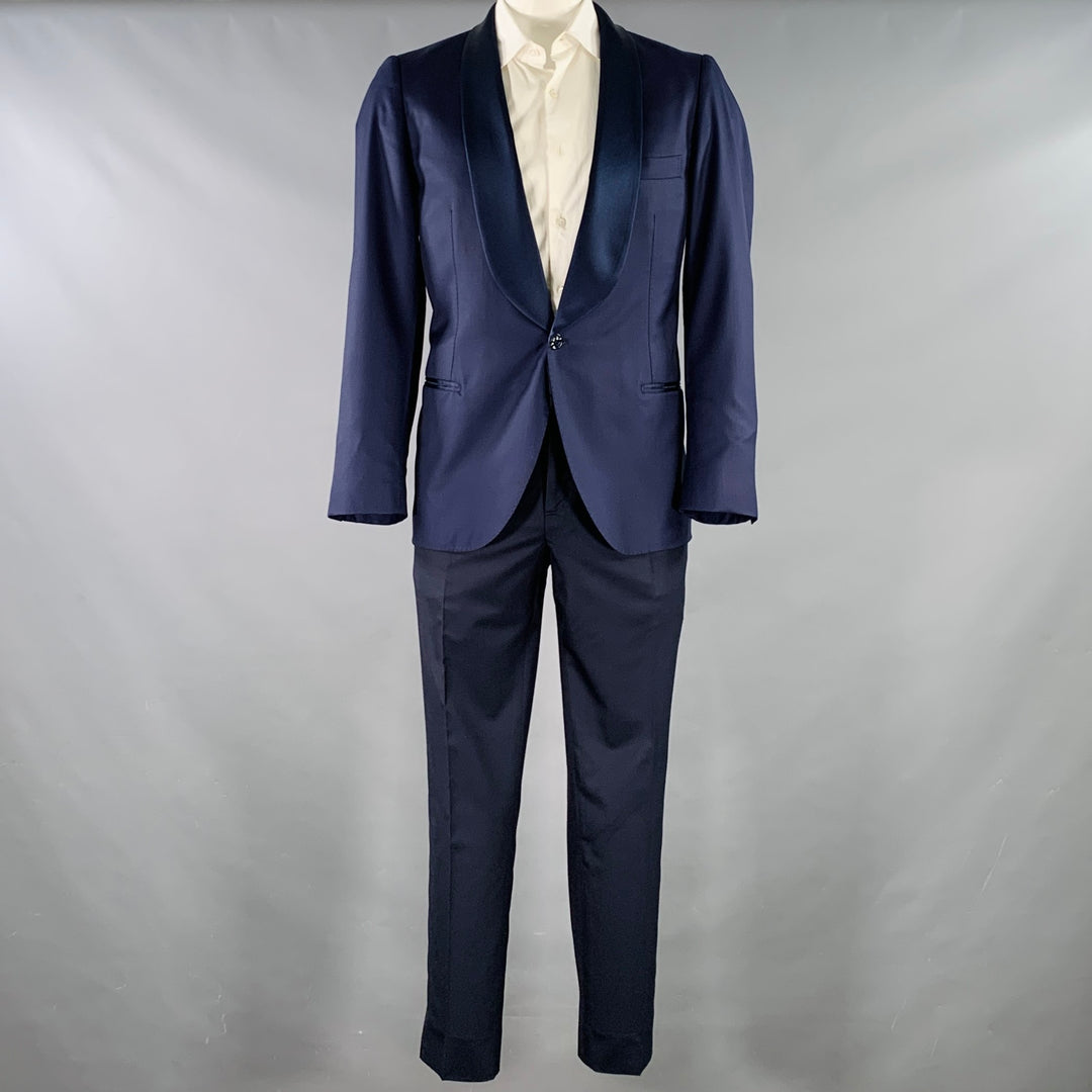 BRUNELLO CUCINELLI Size 44 Navy Blue Two Toned Virgin Wool Silk Tuxedo