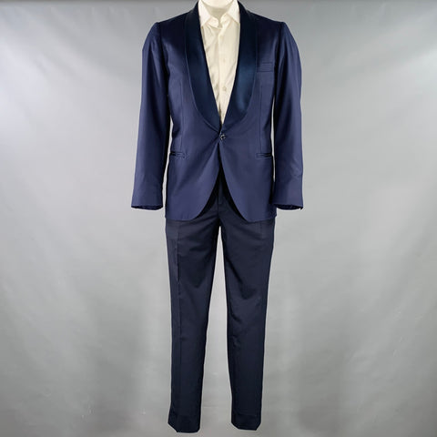 BRUNELLO CUCINELLI Size 44 Navy Blue Two Toned Virgin Wool Silk Tuxedo