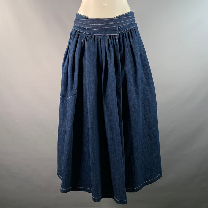 MARC JACOBS Size 6 Indigo Denim Contrast Stitch A-Line Mid-Calf Skirt