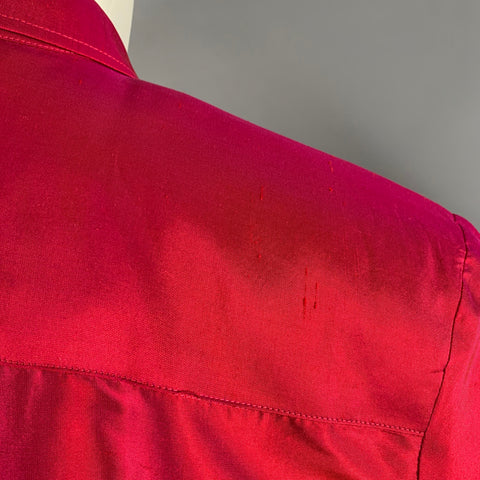 VERSACE COLLECTION Size M Red Shimmery Cotton Hidden Buttons Short Sleeve Camp Shirt