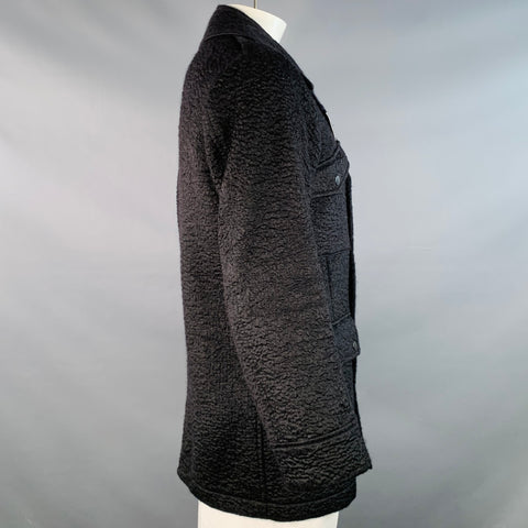 DRIES VAN NOTEN Size L Black Textured Mohair Blend Epaulets Coat