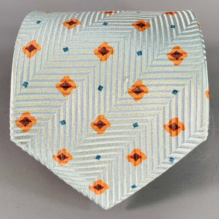 ERMENEGILDO ZEGNA Blue Orange Abstract Floral Silk Tie