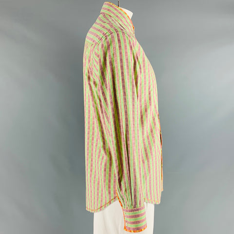 ROBERT GRAHAM Size L Green Navy & Orange Stripe Cotton Long Sleeve Shirt