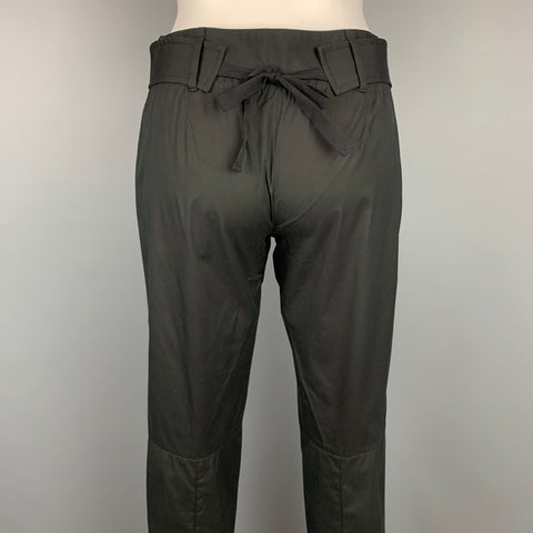 PRADA Size 2 Black Poplin Cotton Blend Belted Casual Pants