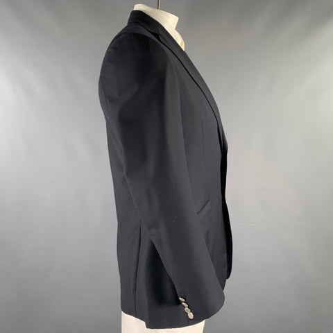 DUNHILL Size 42 Long Black Wool Notch Lapel Sport Coat