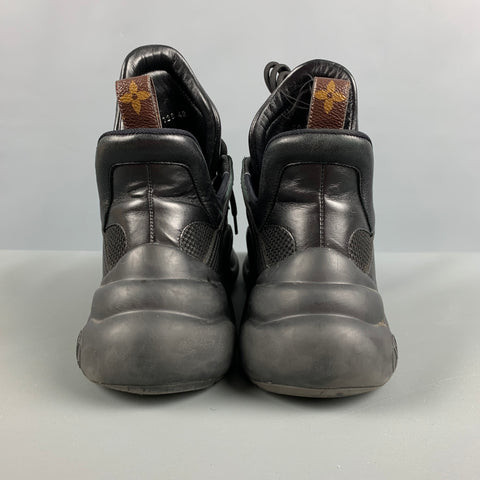 LOUIS VUITTON Size 10 Black Brown Nylon Leather Sneakers