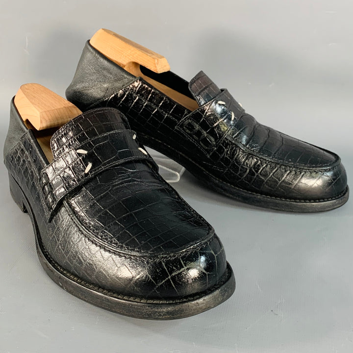 MAISON MARGIELA Size 10 Black Croc Embossed Leather Loafer Flats