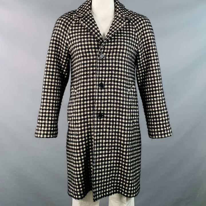 SANDRO Size L Black White Checkered Wool Blend Buttoned Raglan Coat