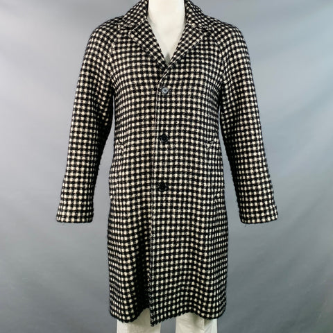 SANDRO Size L Black White Checkered Wool Blend Buttoned Raglan Coat