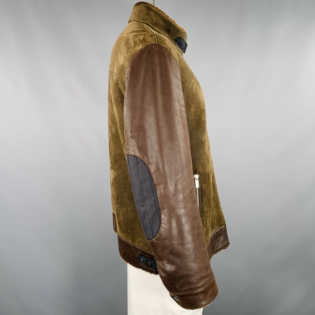 ZEGNA SPORT Size XXL Brown Suede Leather Shearling Jacket
