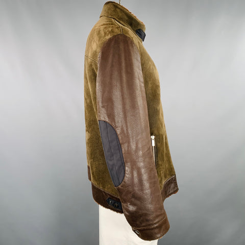 ZEGNA SPORT Size XXL Brown Suede Leather Shearling Jacket
