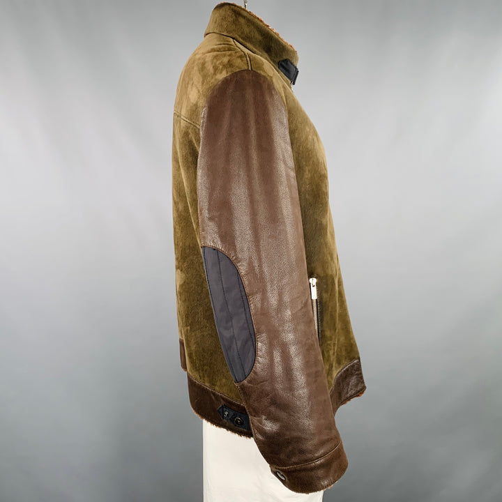 ZEGNA SPORT Size XXL Brown Suede Leather Shearling Jacket