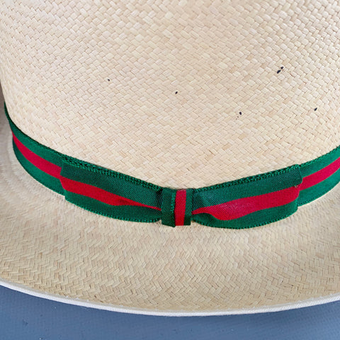 TURNBULL & ASSER Size XL Beige Green Red Woven Straw Panama Hat
