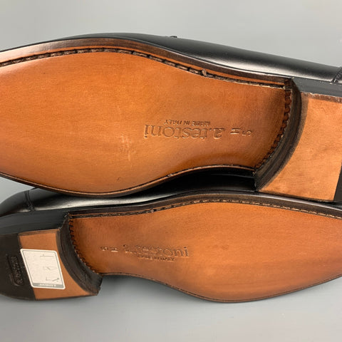 A. TESTONI Size 6 Black Embossed Leather Slip On Loafers