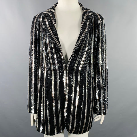 MARINA RINALDI Size 22 Black Silver Sequined Hook Eye Closure Coat