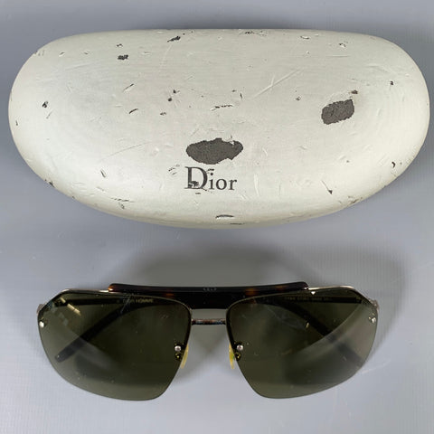DIOR HOMME Silver Tortoise Shell Metal Aviator Sunglasses