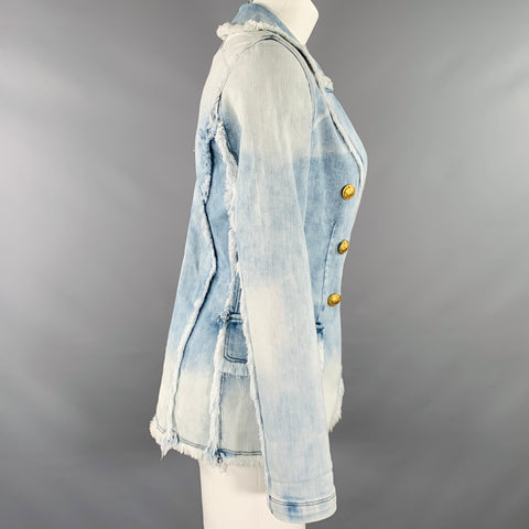L'AGENCE Size XS Blue Cotton Blend Denim Double Breasted Peak Lapel Jacket