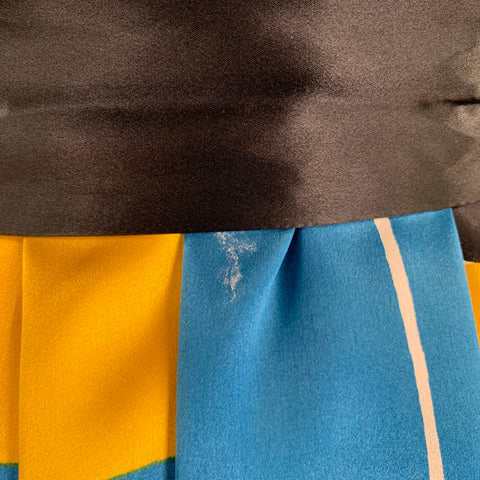 ALFANI Size 8 Yellow Black Silk Abstract Pleated Belted Dress