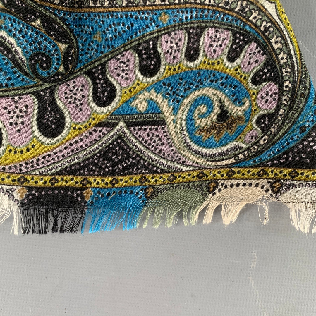 ETRO Multi Color Paisley Silk Wool Fringe Scarf