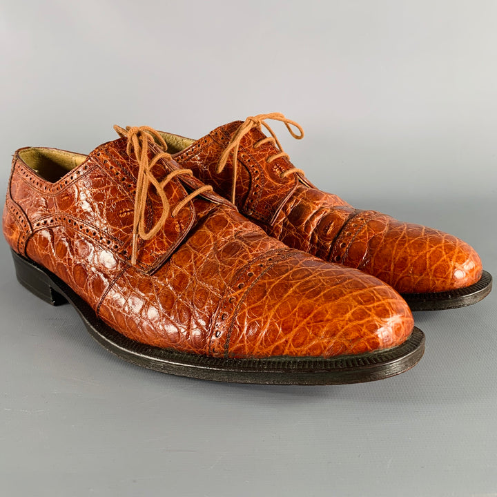 FORLI Size 10 Brown Tan Cap Toe Lace-Up Shoes