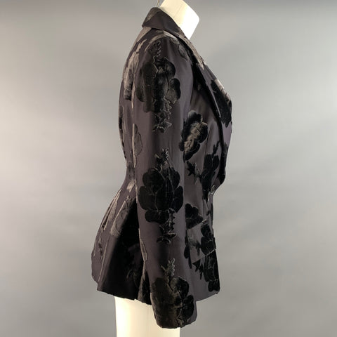 PRADA Size 2 Black Polyester Blend Floral Jacket Indoor Blazer