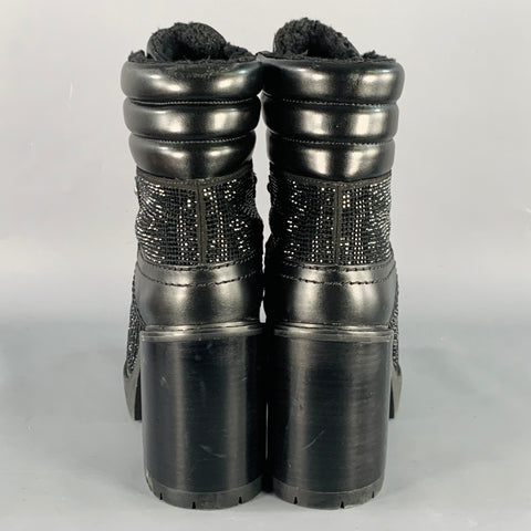 MICHAEL KORS Size 10 Black Rhinestones Faux Shearling Platform Boots