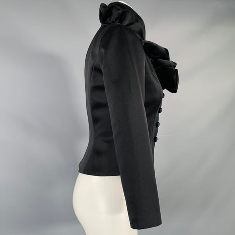 Veste Oleg Cassini taille 2 noire en polyester à col volanté