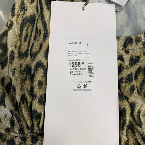 VAQUERA Size S Titty Twister Gold Olive Polyester Blend Leopard Ruched Dress Top