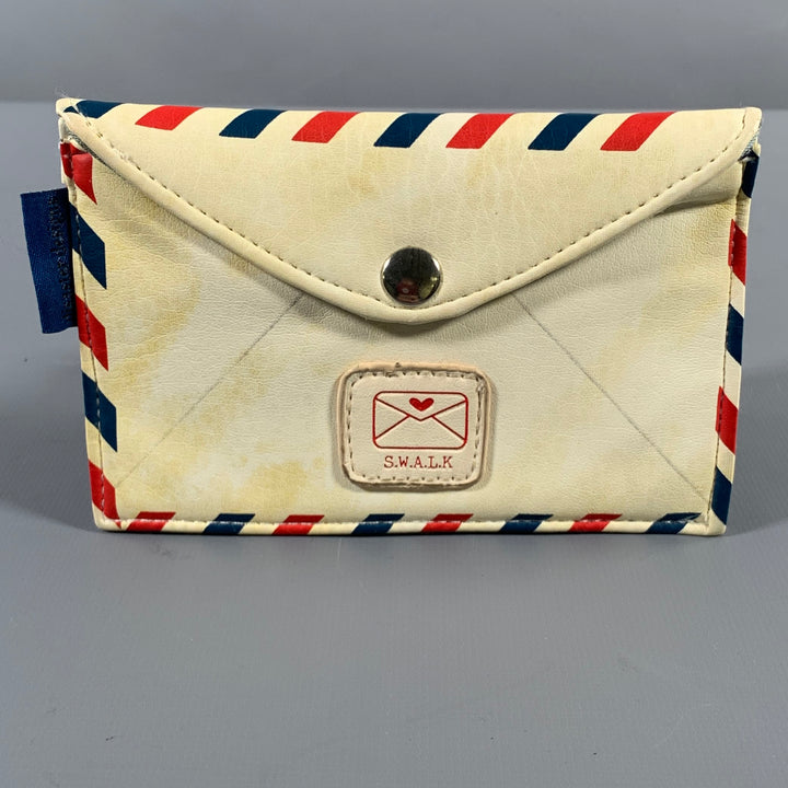 PAPER PLANE Cream Red & Blue Aplique Leather Envelope Leather Goods