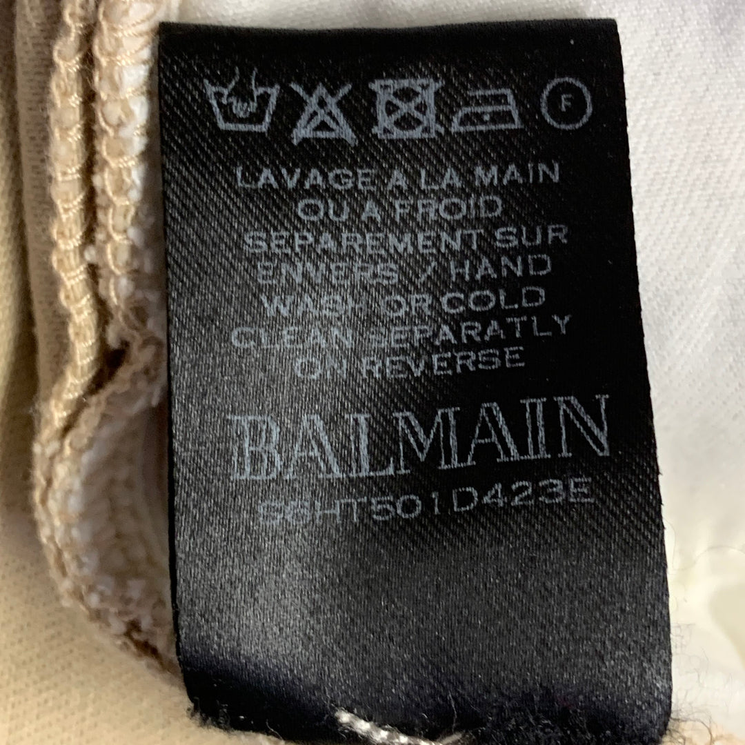 BALMAIN Size 28 Beige Black White Cotton Blend Skinny Biker Jeans