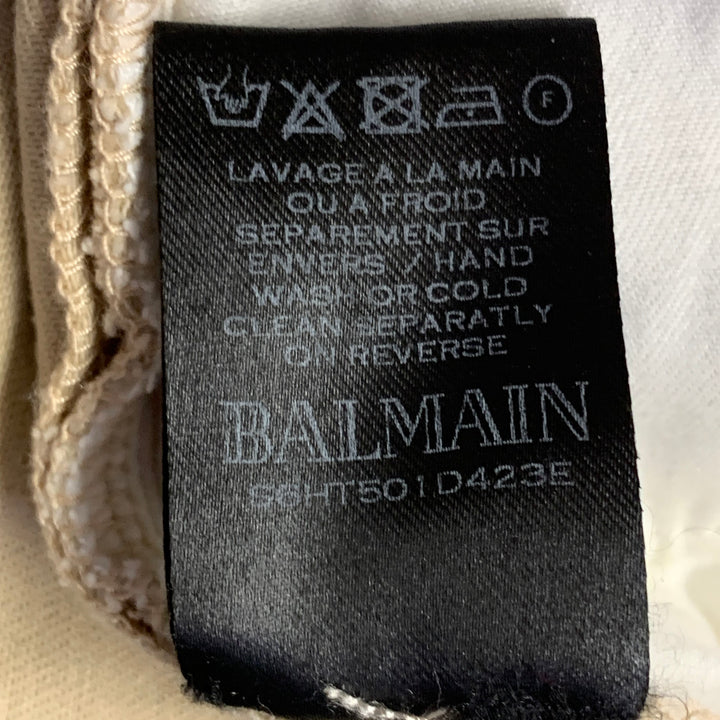 BALMAIN Size 28 Beige Black White Cotton Blend Skinny Biker Jeans