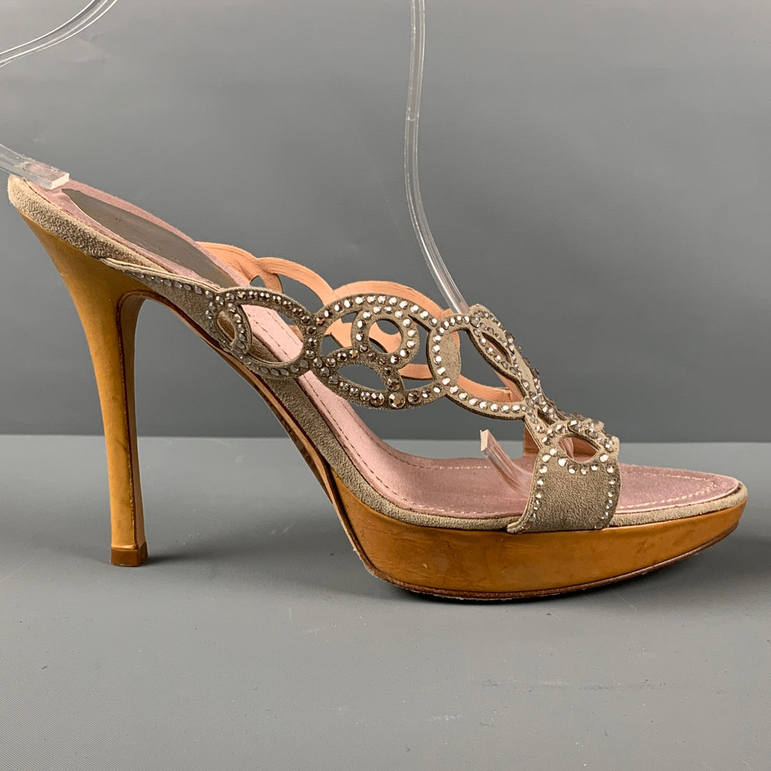 RENE CAOVILLA Talla 10.5 Sandalias con plataforma recortadas de gamuza rosa gris