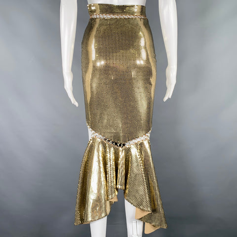 BURBERRY Taille 0 Or Beige Mélange Viscose Embellissement Disco Jupe Sirène